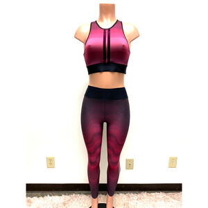 Ultracore Womens Black Pink Gradient Stripe 2Pc Set Crop Top L High Leggings S